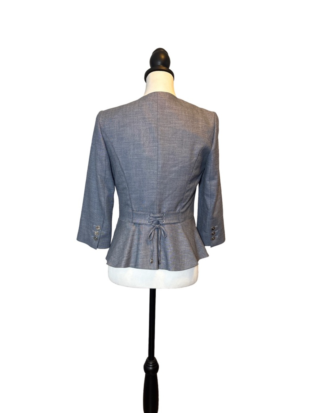White House Black Market Blue Gray Draped Open-Front Blazer. Size 2 - Picture 2 of 8